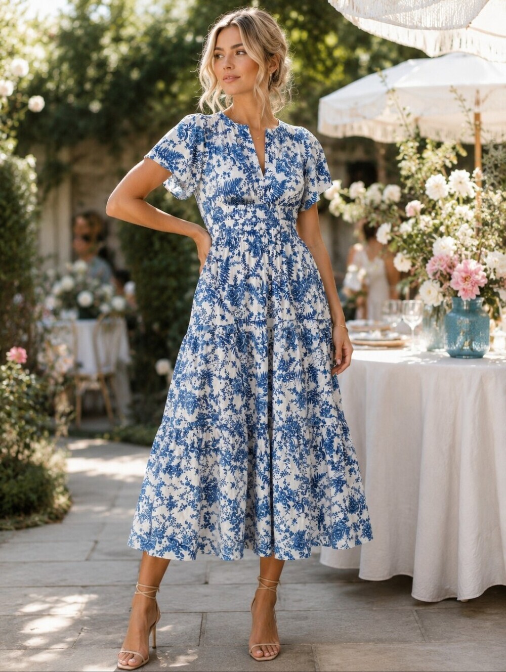 Anthropologie Maeve Somerset Blue Floral Maxi Dress Small